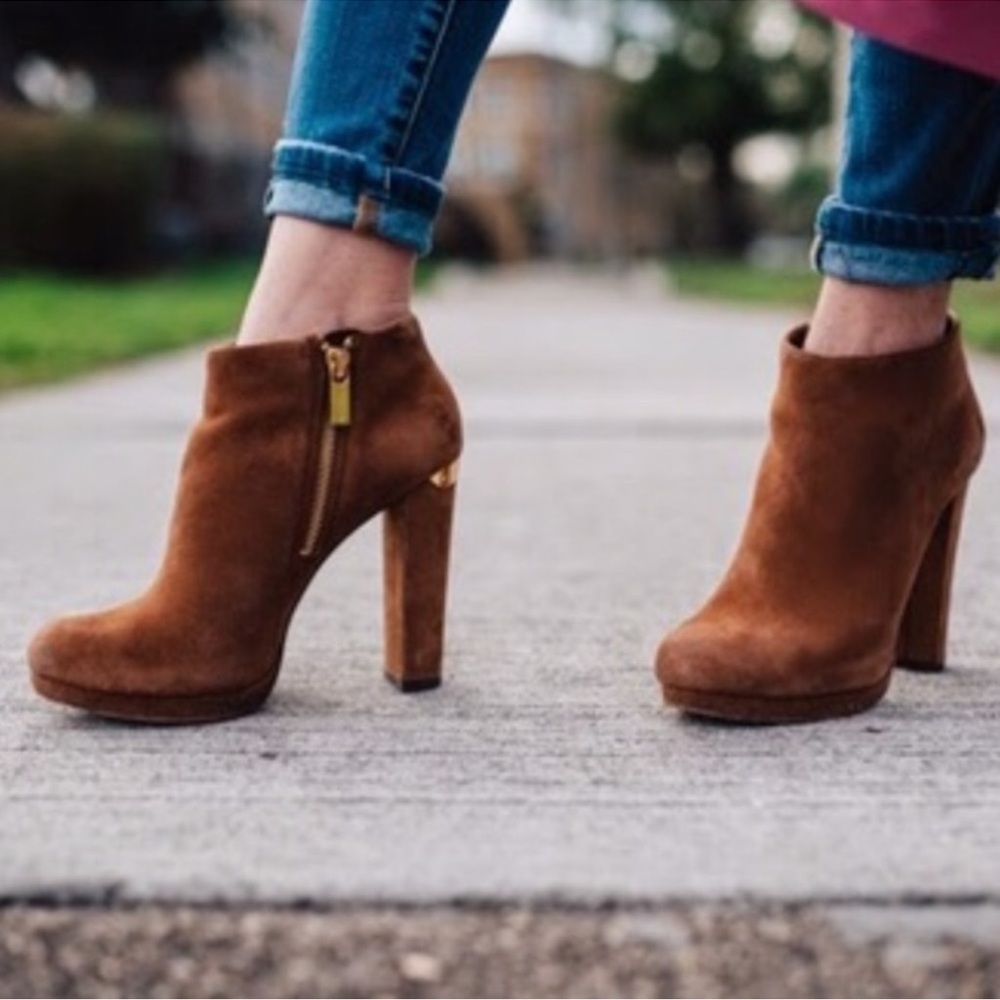 Michael Kors Haven Brown Cognac Suede Bootie 6.5 - Picture 1 of 9